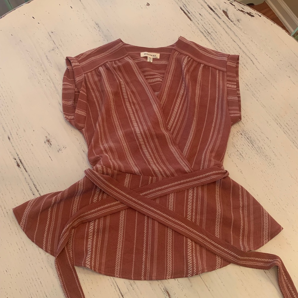 Pink Stripped Shirt with tie in the front